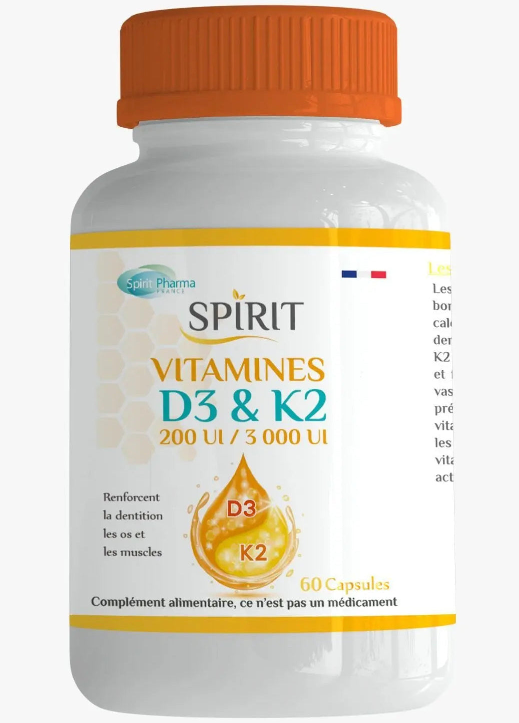 SPIRIT فيتامينات D3 و K2 60 كبسولة تآزر العظام والمناعة والكالسيوم